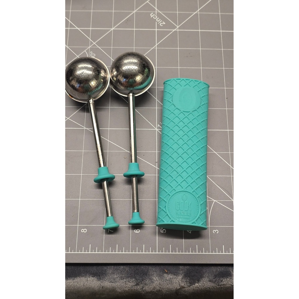 Stainless Steel Mesh Tea Infusers Cook Works Silicone Sleeve Teal